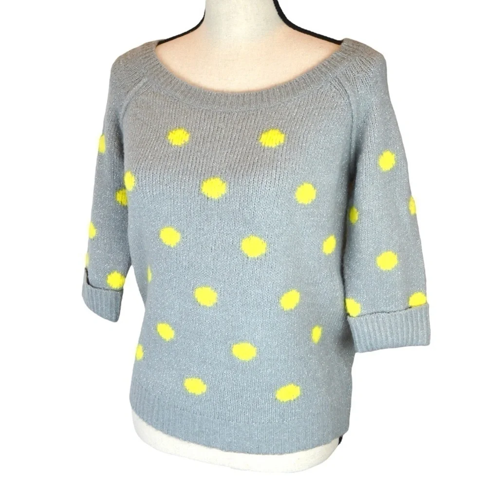 Arizona Jeans Soft Light Grey Silver Half Sleeve Pullover Round Neck Dot Sweater